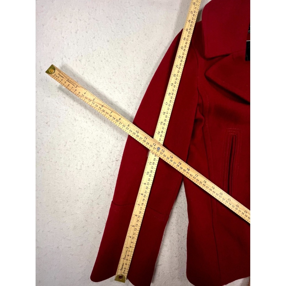 Fleet Street Ltd Blend Peacoat Womens Large Red Wool Lined Notch Lapel Warm Wear - Picture 8 of 8
